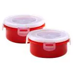 Home One Duo Red Plastic & Steel Container 300 ml (Set of 2)