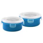 Home One Duo Blue Plastic & Steel Container 300 ml (Set of 2)
