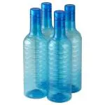 Home One Wave Blue Plastic Water Bottle 1 L (Set of 4)
