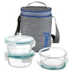 Treo All Fresh Transparent Round Borosilicate Glass Tiffin Box 350 ml (3 pcs)