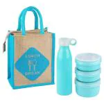 Amson All In One Assorted Steel Lunch Pack with Jute Bag - Design / Colour may vary