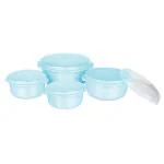 Polyset Nexa Assorted Colour Round Plastic Storage Bowl Set with Lid 4 pcs (Design/colour may vary)