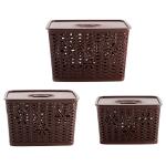Selvel Doller Dark Brown Plastic Basket with Lid 26 L (3 pcs)