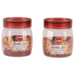 Cello Transparent Round Plastic Cookie Jar 500 ml with Maroon Lid (2 pcs)