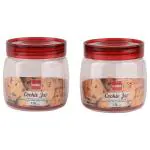 Cello Transparent Round Plastic Cookie Jar 1 L with Maroon Lid (2 pcs)