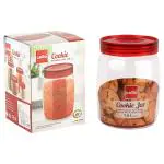 Cello Cookie Round Transparent Plastic Storage Jar 1.6 L with Red Lid