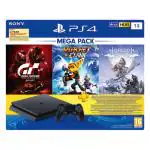 Sony PS4 Console, 1TB Slim with 3 Games - Gran Turismo Sport, Ratchet & Clank, Horizon Zero Dawn, PS Plus 3 Month Voucher Inside the Box
