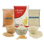 Atta Dal Rice Combo - Chakki Atta 5 kg + Toor Dal 2 kg + Surti Kolam Rice 2 kg