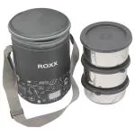Roxx Happy Meal Black Stainless Steel Tiffin Box 300+ 240+ 240 ml (Set of 3) with Bag