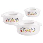Cello Treat White Plastic Insulated Casserole 500+850+1500 ml (Set of 3)