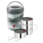 Cello Mark Deluxe Grey Plastic Insulated Container Lunch Box 350 ml (Set of 4)