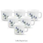 La Opala Blue Printed Opalware Coffee Mug 190 ml (Set of 6)