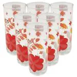 Green Apple Fresh Flowers Printed Assorted Colour Glass 285 ml (Set of 6)