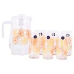 Luminarc Big Flower Orange Glass Jug 1600 ml and Tumbler 270 ml (7 pcs)