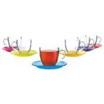 Luminarc Carina Rainbow Glass Cup and Saucer 220 ml (Set of 6)