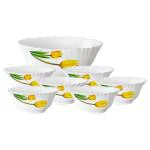 Larah Assorted Opalware Pudding Set 860 ml X 1, 150 ml X 6 (Set of 7) - Design / Colour may vary