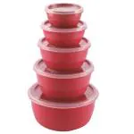 Flair Milano Maroon Round Plastic Container Set 5.84 L (5 pcs)