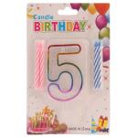 B Vishal Plastic Number 5 With Blue And Pink Twisted Candle