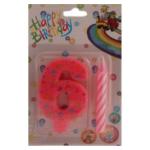 B Vishal Pink Plastic Number 6 And Twisted Candle