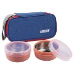 Amson Eco Steel Peach Oval Stainless Steel Lunch Box 300 ml with Bag (Set of 2)