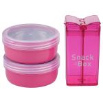 Amson Mid Day Meal Eco Pink Steel Lunch Box with Plastic Lid 300+ 300+ 450 ml (Set of 3)
