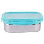 Amson Elegant Rectangular Steel Container 750 ml with Blue Plastic Lid