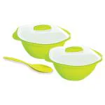 Princeware Assorted Plastic Serving Bowl with Spoon 2650 ml (Set of 2) - Design/colour may vary
