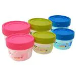 Ratan Ezee Lock Assorted Colour Round Printed Plastic Container (Set of 6) - Design / Colour may vary