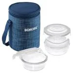 Borosil Smila Square Glass Lunch Box (Set of 3) 320 ml