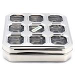 Coconut Square Stainless Steel Masala Box with 9 Bowls & See-Thru Lid