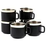 Coconut Vibrant Black Stainless Steel Mug 150 ml (Set of 6)