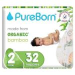 PureBorn Organic Bamboo Nappies (Size 2) 32 count
