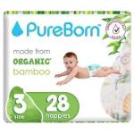 PureBorn Organic Bamboo Nappies (Size 3) 28 count