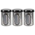 Asian Blossom Silver Plastic Container 850+850+850 ml (Set of 3) with Spoon