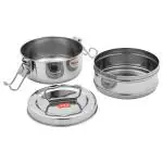 Khatana Silver Stainless Steel Clip Tiffin Carrier 9X2 1700 ml