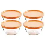 Yera Glass Storage Bowl with Orange Plastic Lid 255 ml (Set of 4)