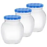 Yera Transparent Glass Jar with Printed Lid 375 ml (Set of 3)