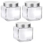 Yera See Through Square Glass Jar with Steel Lid 320 ml (3 pcs)