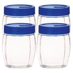 Yera Transparent Glass Jar with Blue Lid 560 ml (Set of 4)