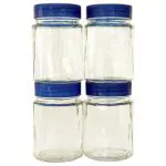 Yera Pyramid Glass Jar with Blue Lid 310 ml (Set of 4)