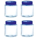 Yera Pyramid Glass Jar with Blue Lid 580 ml (Set of 4)