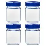Yera Square Glass Jar with Blue Lid 320 ml (Set of 4)