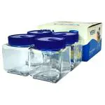Yera Square Glass Jar with Blue Lid 595 ml (Set of 4)