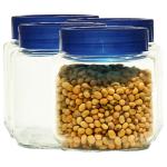 Yera Round Glass Jar with Blue Lid 580 ml (Set of 4)