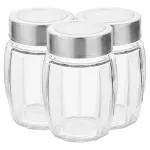 Yera Barrel Transparent Glass Jar 350 ml with Stainless Steel Lid (Set of 3)