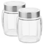 Yera Barrel Glass Jar 560 ml with Stainless Steel Lid (Set of 2)