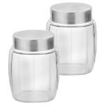 Yera Barrel Transparent Round Glass Jar 545+545 ml with Grey Lid (2 pcs)
