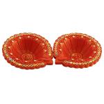 Ethnics Premium Assorted Earthen Clay Akhand Diya 25.7x13x4.7 cm (Set of 2)