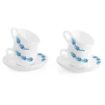 Cello Dazzle Queen Assorted Glass Opal Cup and Saucer (Set of 4)