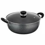 Kitchen Essentials Black Aluminium Non-Stick Kadhai with Glass Lid 1 L